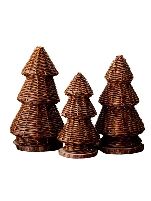 Geflochtene Rattan-Weihnachtsbäume, 3er-Set