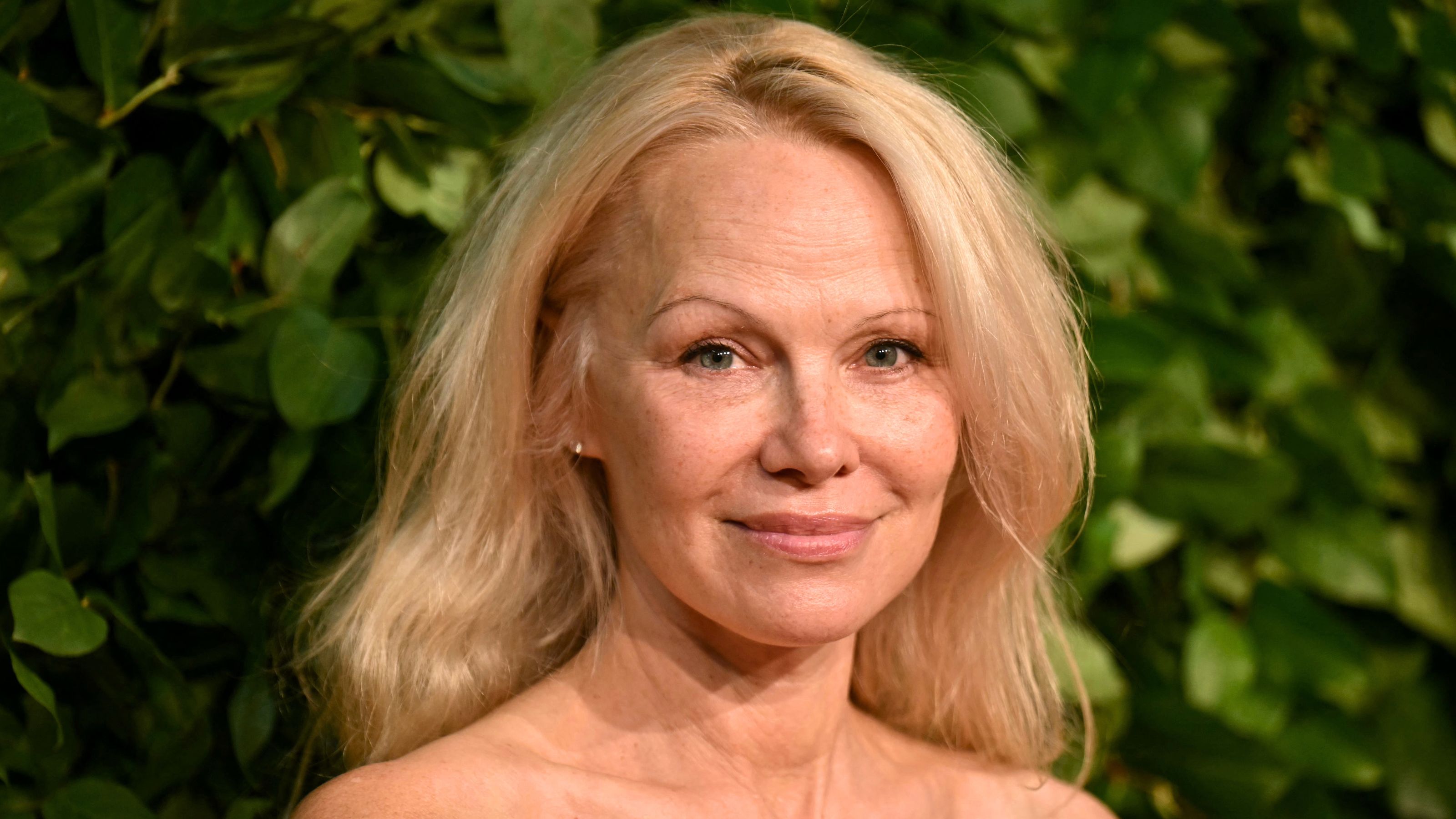 Pamela Anderson auf grünem Hintergrund
