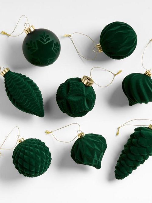 Weihnachtsschmuck aus grünem Samt, 8er-Set im Karton