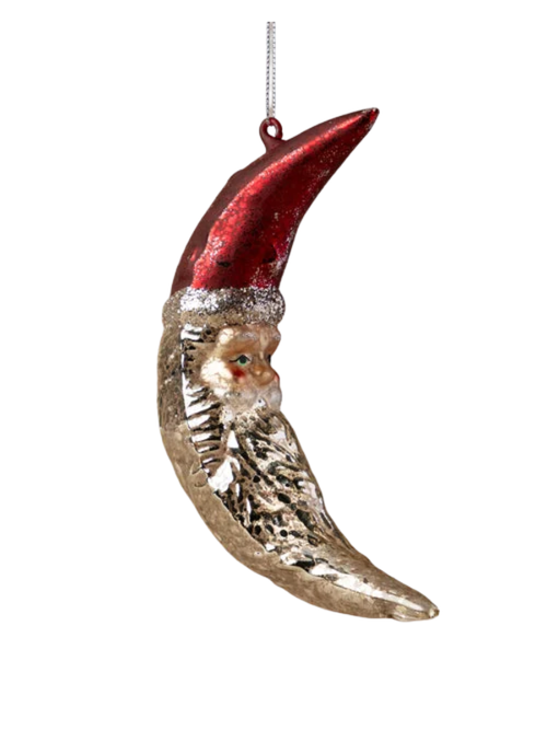Handbemaltes Weihnachtsmann-Mond-Ornament aus Merkurglas