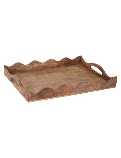 Mela Artisans gewelltes, handgefertigtes Serviertablett aus natürlichem Mangoholz mit Griffen
