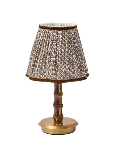 Kurze wiederaufladbare Lampe aus gebranntem Bambus mit Schokoladenlotus-Schirm