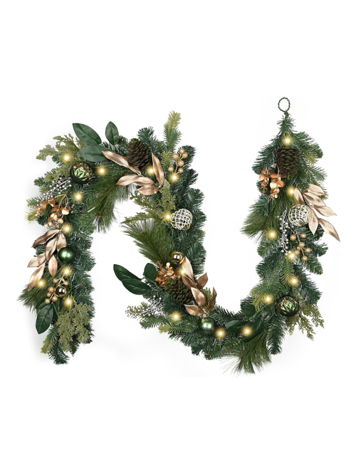 6' goldene vorbeleuchtete Weihnachtsgirlande für den Kaminsims mit Lichtern
