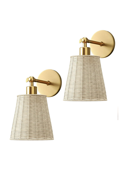 Wandleuchten aus Rattan zum Abziehen und Aufkleben, 2er-Set
