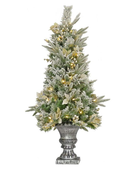 4 Fuß. Vorbeleuchteter, mattierter Kolonialtannenbaum mit warmweißen LED-Lichtern, Plug-In