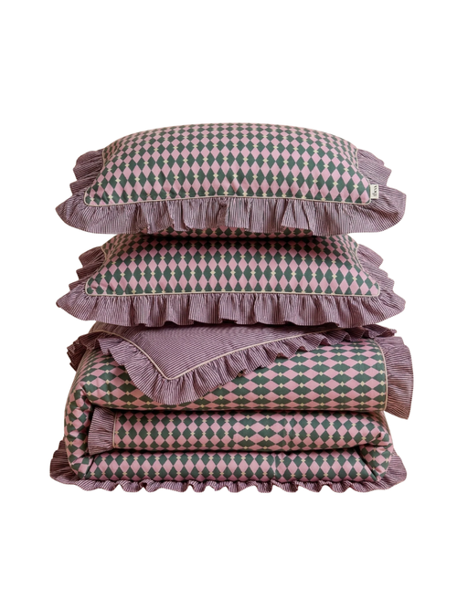 Wende-Bettwäsche-Set im Harlekin-Stil in Rosa