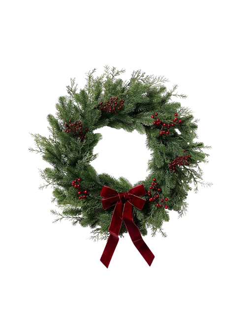 Gemischter Weihnachtskranz mit grünen und roten Beeren