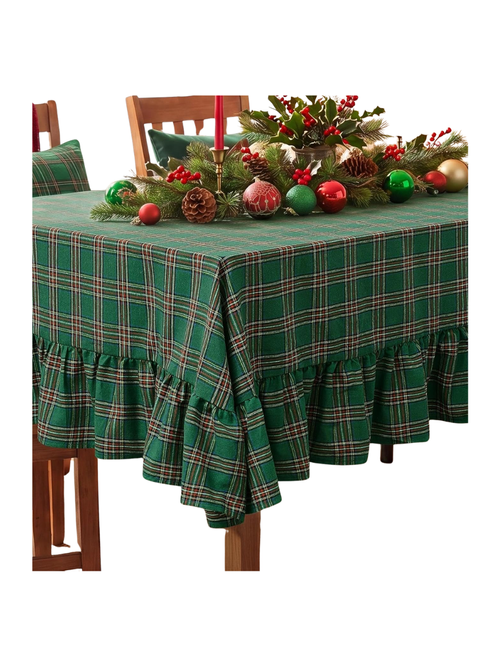 Weihnachtliche karierte Rüschentischdecke 