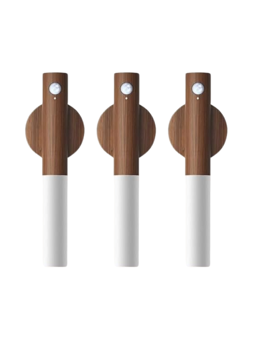 Magnetische kabellose Treppenlichter aus Holz mit Bewegungssensor, 3er-Set