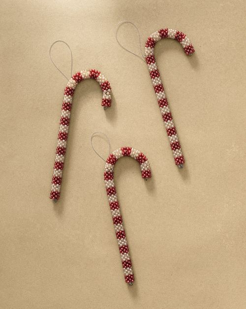 Zuckerstangen-Ornamente mit Perlen (3er-Set)