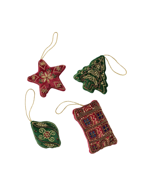 Baumschmuck aus Perlenstoff, 4er-Set