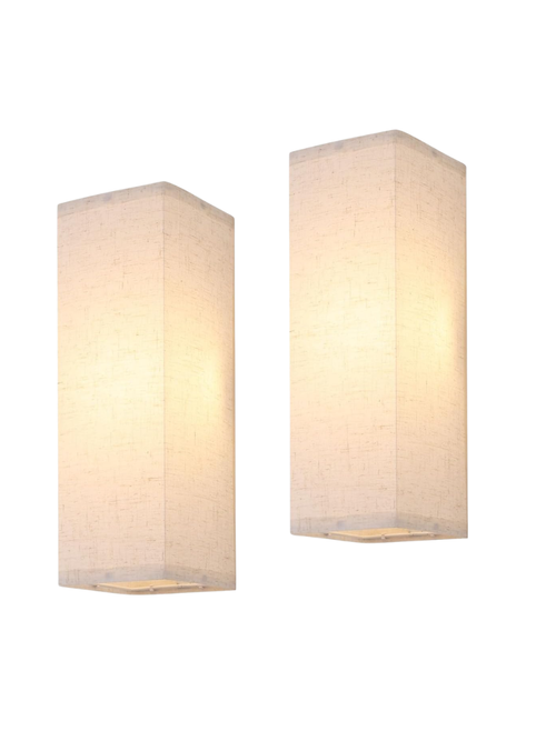 Rechteckige Wandleuchten mit Leinenschirm, 2er-Set