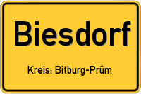 Ortsschild von Biesdorf, Eifel