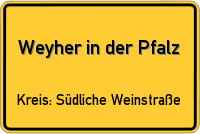 Ortsschild von Weyher in der Pfalz