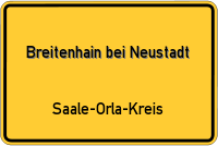 Ortsschild von Breitenhain bei Neustadt